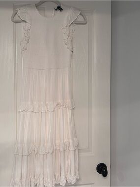 Aqua White Ruffle Maxi Dress